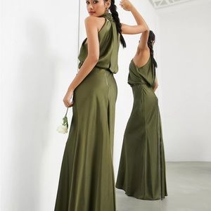 SOLD OUT on ASOS: ASOS Edition satin ruched halter neck maxi dress in olive